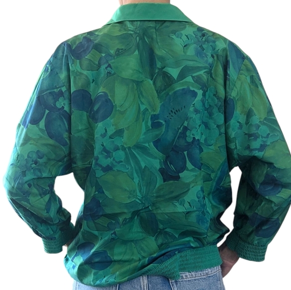 Vintage GW Division of Graff Tropical Green Floral Half Button Blouse Top Size M - Picture 10 of 14